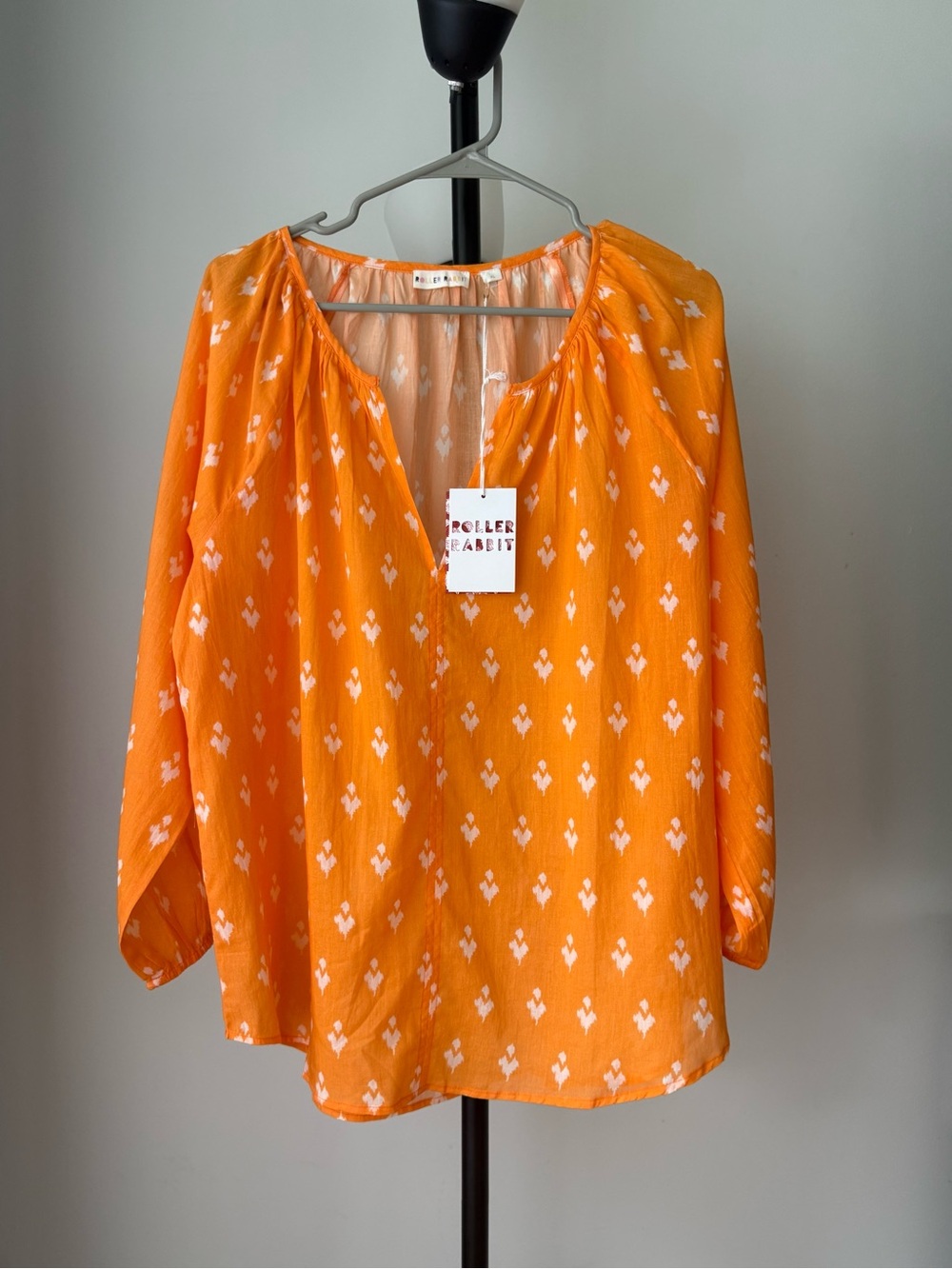 Roller Rabbit Orange Printed V-Neck Peasant Top XL